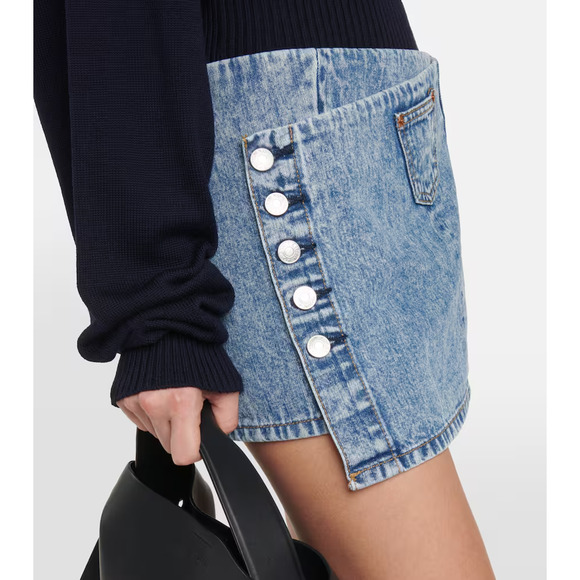 Re/Done Womens Button Front Mini Denim Wrap Skirt Acid Blue Size 27 - Picture 3 of 11